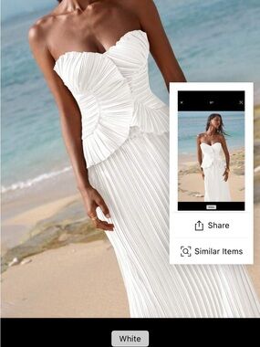 Strapless White Pleated Peplum Maxi Dress